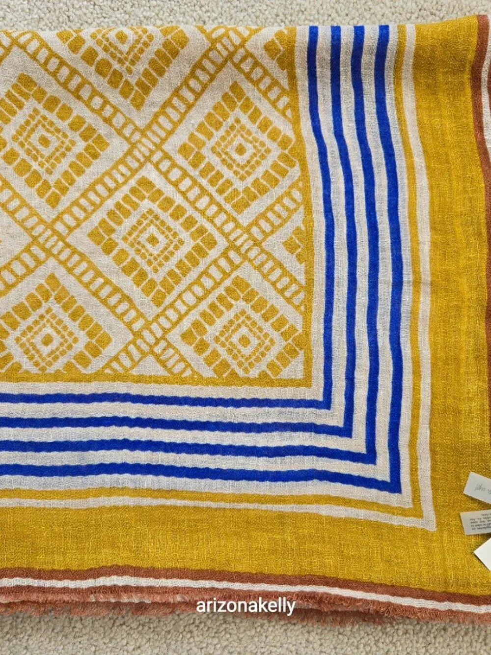 NWT Lovat & Green Linen Oversized Scarf Bilbao Spain Mustard Yellow Gold